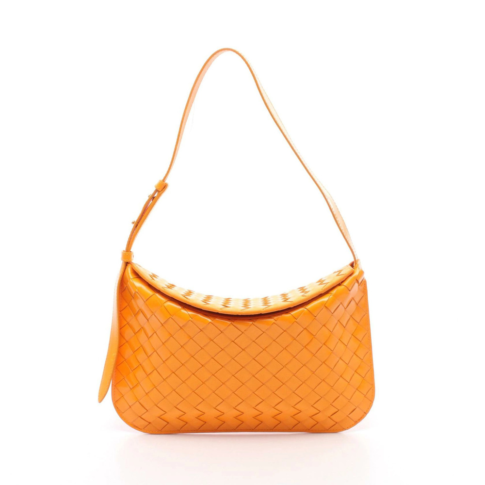Bottega Veneta FLAP SPAZZOLATO Intrecciato Shoulder Bag Patent Vernis Leather